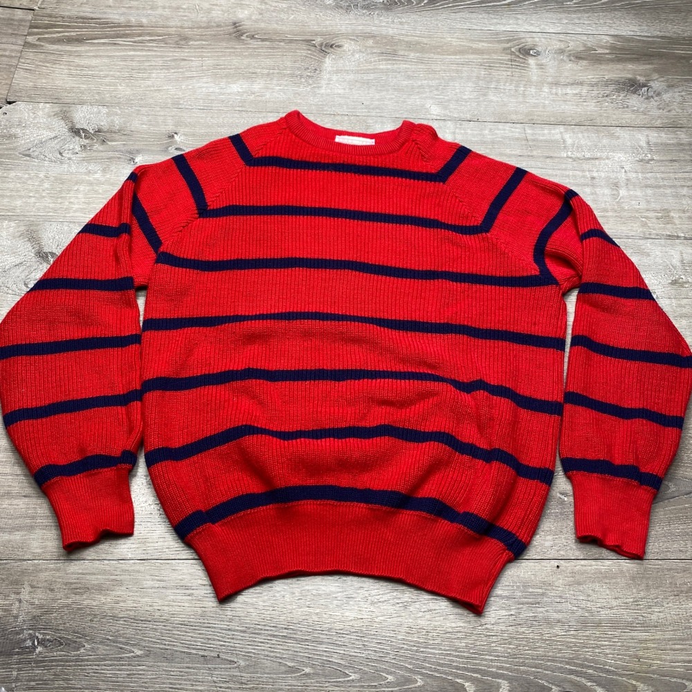 Lord Jeff Sweater Mens L Red Blue Striped Whaler Rib Cotton‎ Vintage Nautical